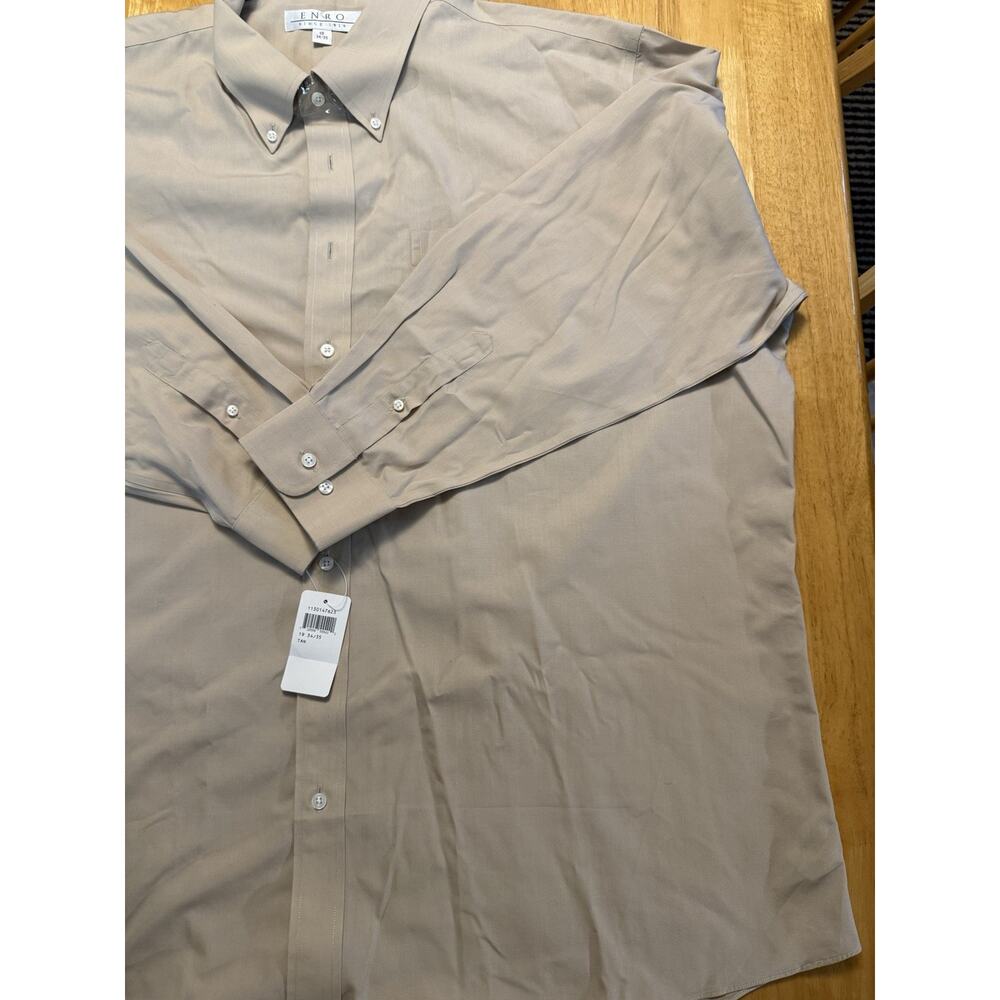 ENRO Mens Dress Shirt 19 34-35 Tan Long Sleeve Non Iron 100% Cotton Big Tall - Picture 5 of 6
